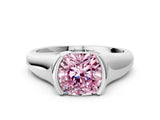 White gold Fancy Pink Cushion Cut Solitaire Tension Set Diamond Ring with Split Shank Band_48