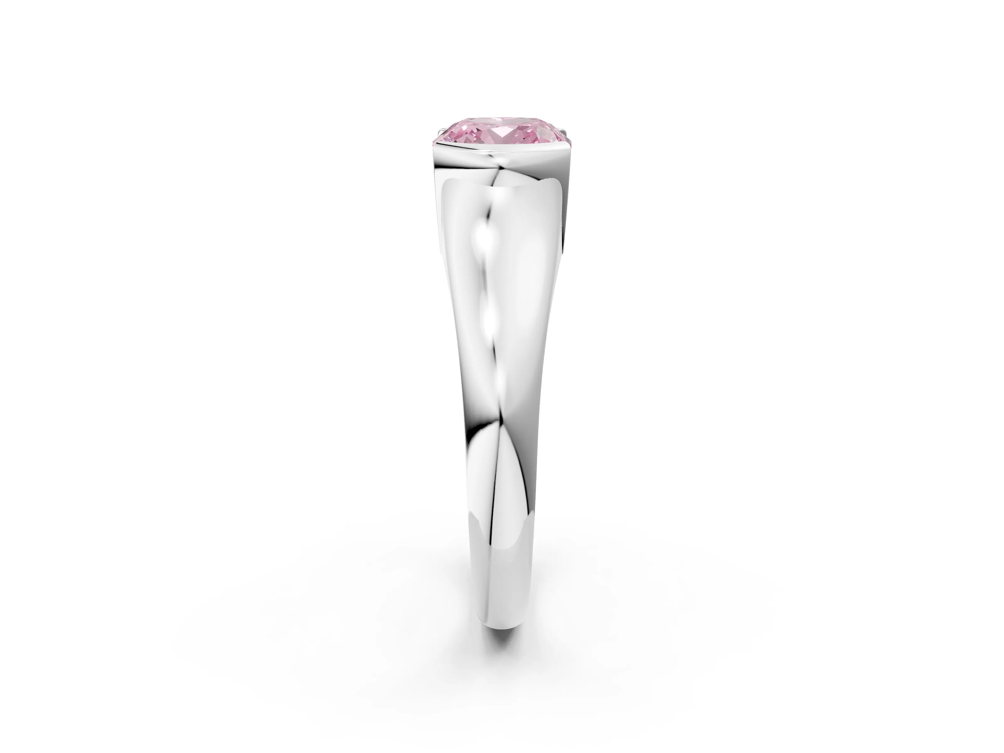 White gold Fancy Pink Cushion Cut Solitaire Tension Set Diamond Ring with Split Shank Band_49