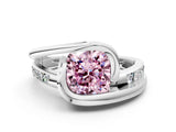 White gold Fancy Pink Cushion Cut Solitaire Tension-Set Diamond Split Shank Ring