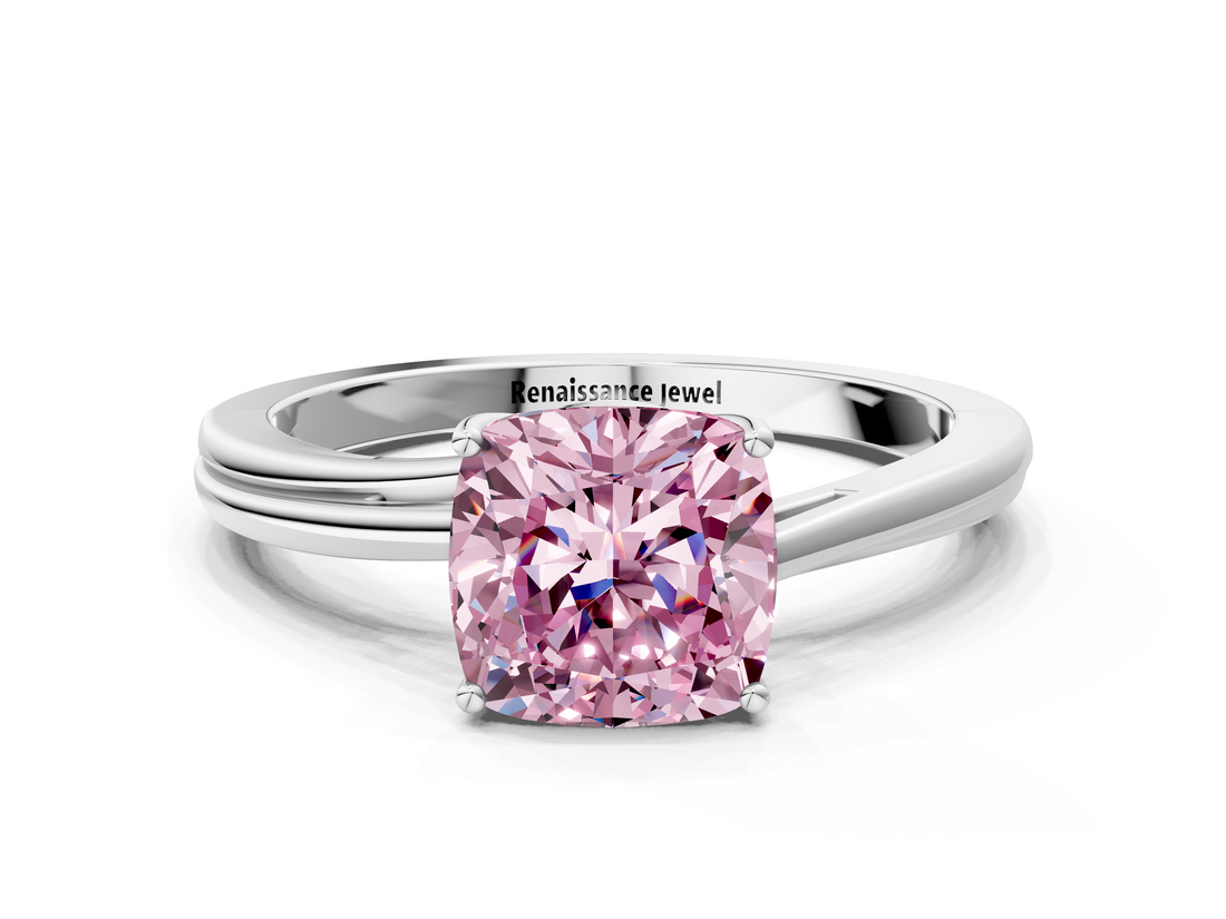 White gold Fancy Pink Cushion  Cut Solitaire Twist Band Ring with Four-Prong Setting_20