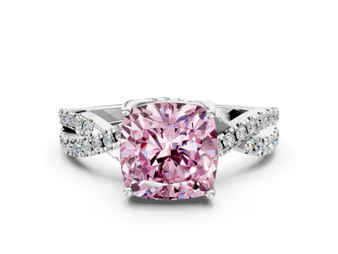White gold Fancy Pink Cushion Cut Solitaire Twist Pave Diamond Engagement Ring with Prong Setting_12