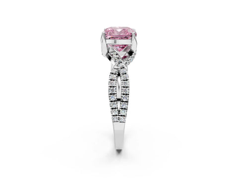 White gold Fancy Pink Cushion Cut Solitaire Twist Pave Diamond Engagement Ring with Prong Setting_14