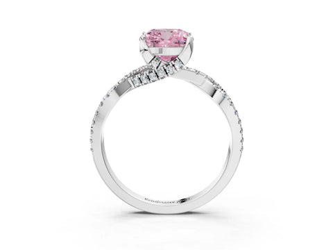 White gold Fancy Pink Cushion Cut Solitaire Twist Pave Diamond Engagement Ring with Prong Setting_15