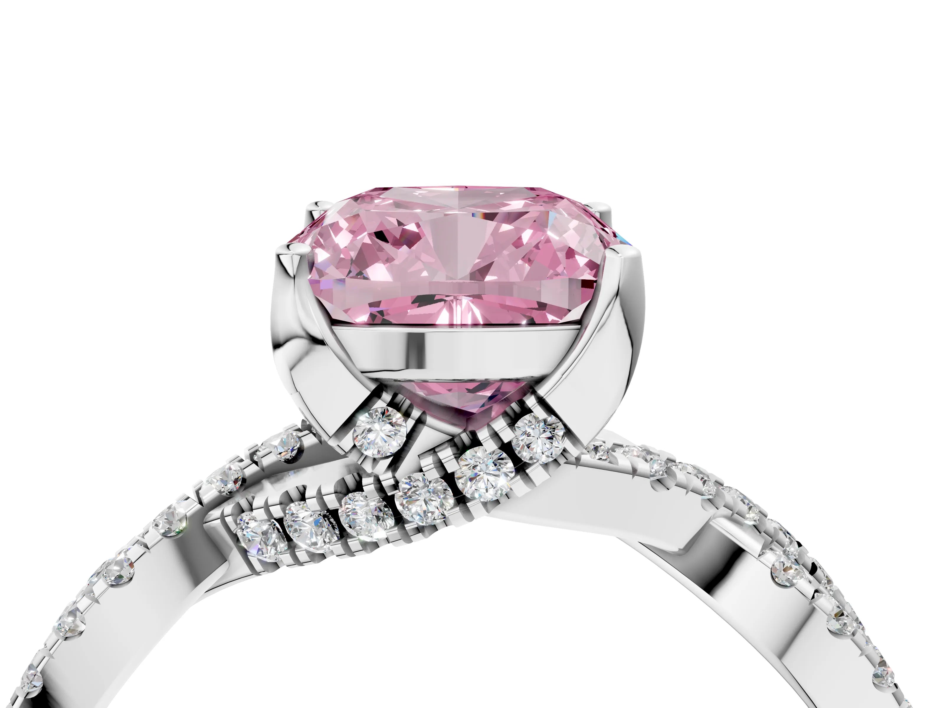 White gold Fancy Pink Cushion Cut Solitaire Twist Pave Diamond Engagement Ring with Prong Setting_16