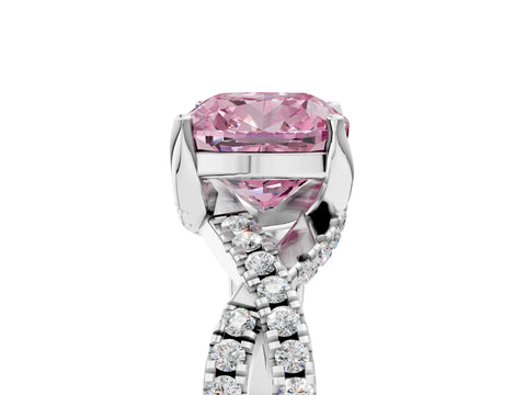 White gold Fancy Pink Cushion Cut Solitaire Twist Pave Diamond Engagement Ring with Prong Setting_17