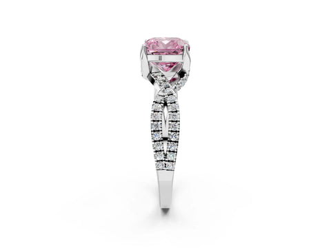 White gold Fancy Pink Cushion Cut Solitaire Twist Pave Diamond Engagement Ring with Prong Setting_2