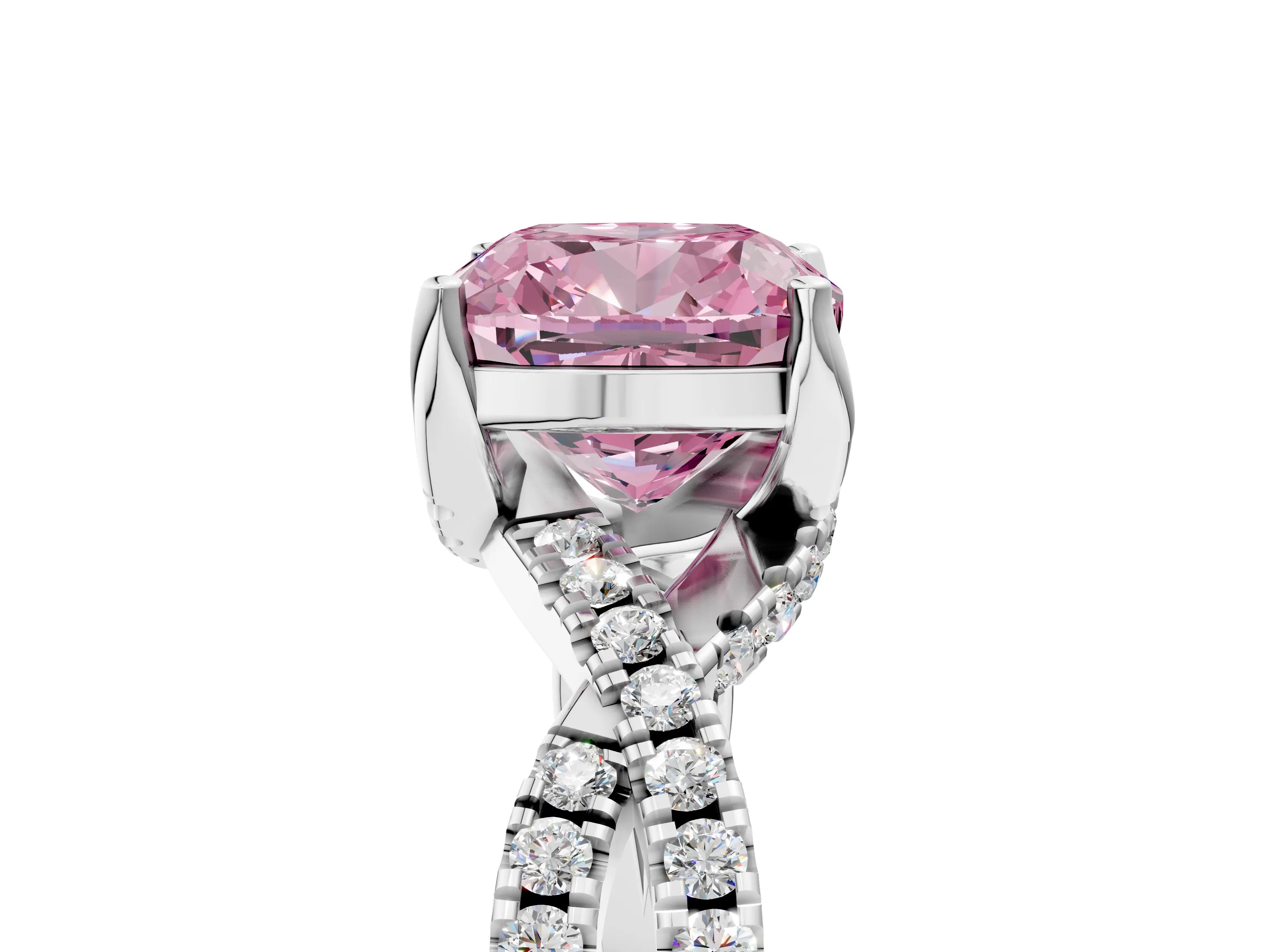 White gold Fancy Pink Cushion Cut Solitaire Twist Pave Diamond Engagement Ring with Prong Setting_33