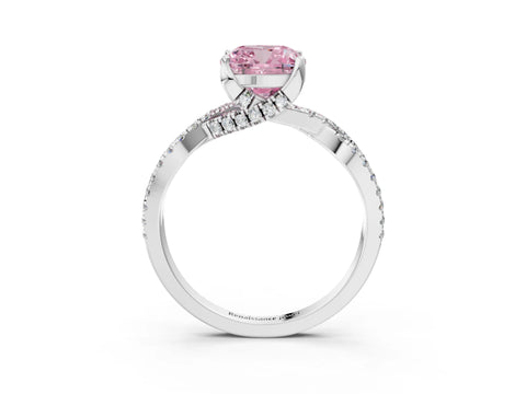 White gold Fancy Pink Cushion Cut Solitaire Twist Pave Diamond Engagement Ring with Prong Setting_3