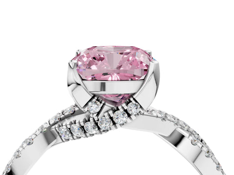 White gold Fancy Pink Cushion Cut Solitaire Twist Pave Diamond Engagement Ring with Prong Setting_4