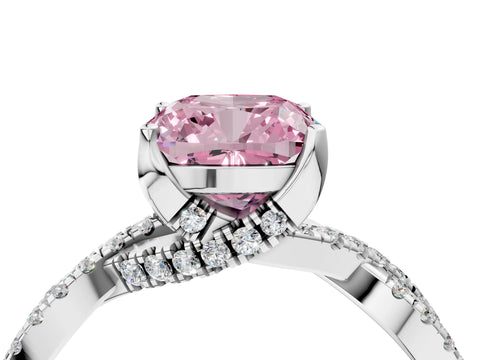 White gold Fancy Pink Cushion Cut Solitaire Twist Pave Diamond Engagement Ring with Prong Setting_4