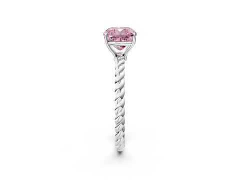 White gold Fancy Pink Cushion Cut Solitaire Twisted Band 4-Prong Ring_26