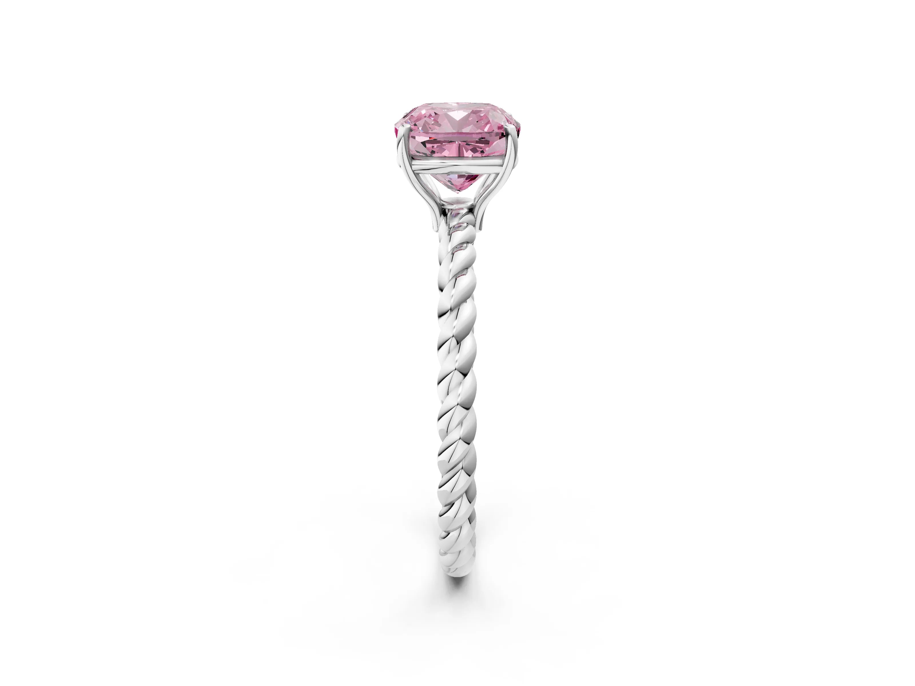 White gold Fancy Pink Cushion Cut Solitaire Twisted Band 4-Prong Ring_32