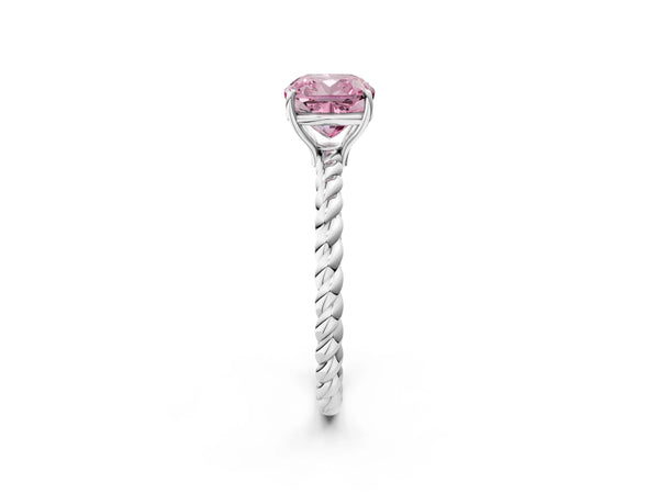 White gold Fancy Pink Cushion Cut Solitaire Twisted Band 4-Prong Ring