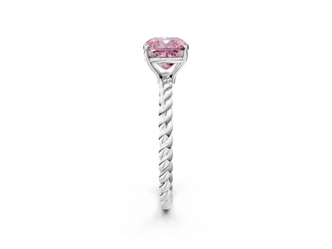White gold Fancy Pink Cushion Cut Solitaire Twisted Band 4-Prong Ring_32