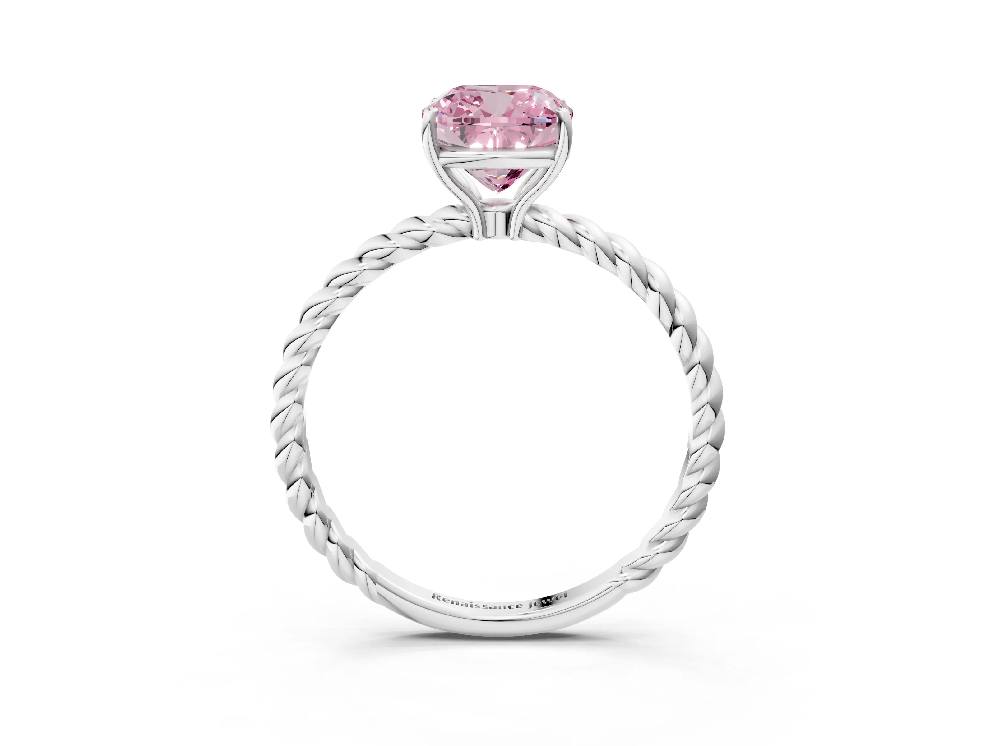 White gold Fancy Pink Cushion Cut Solitaire Twisted Band 4-Prong Ring_33