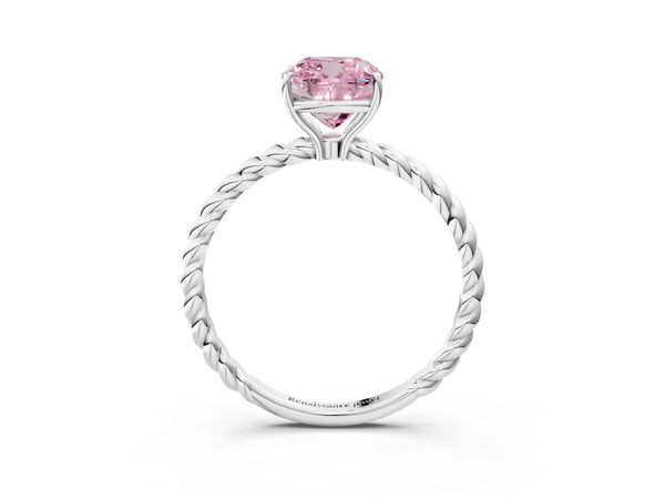 White gold Fancy Pink Cushion Cut Solitaire Twisted Band 4-Prong Ring
