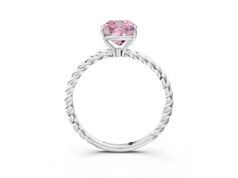 White gold Fancy Pink Cushion Cut Solitaire Twisted Band 4-Prong Ring_33