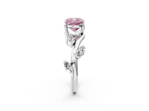 White gold Fancy Pink Cushion Cut Solitaire Twisted Band Marquise Accent Prong Setting Ring_2