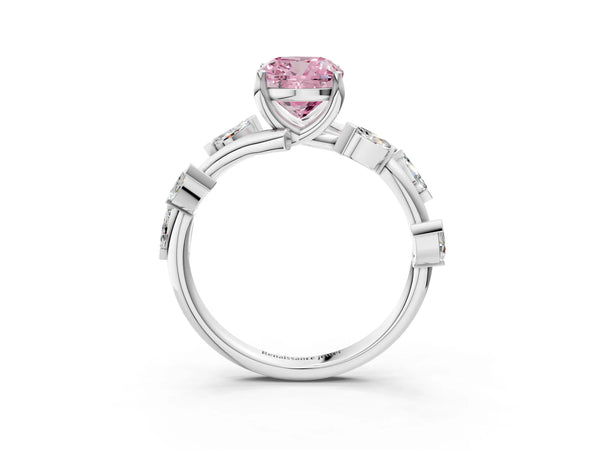 White gold Fancy Pink Cushion Cut Solitaire Twisted Band Marquise Accent Prong Setting Ring
