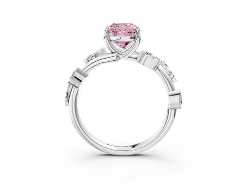 White gold Fancy Pink Cushion Cut Solitaire Twisted Band Marquise Accent Prong Setting Ring_3