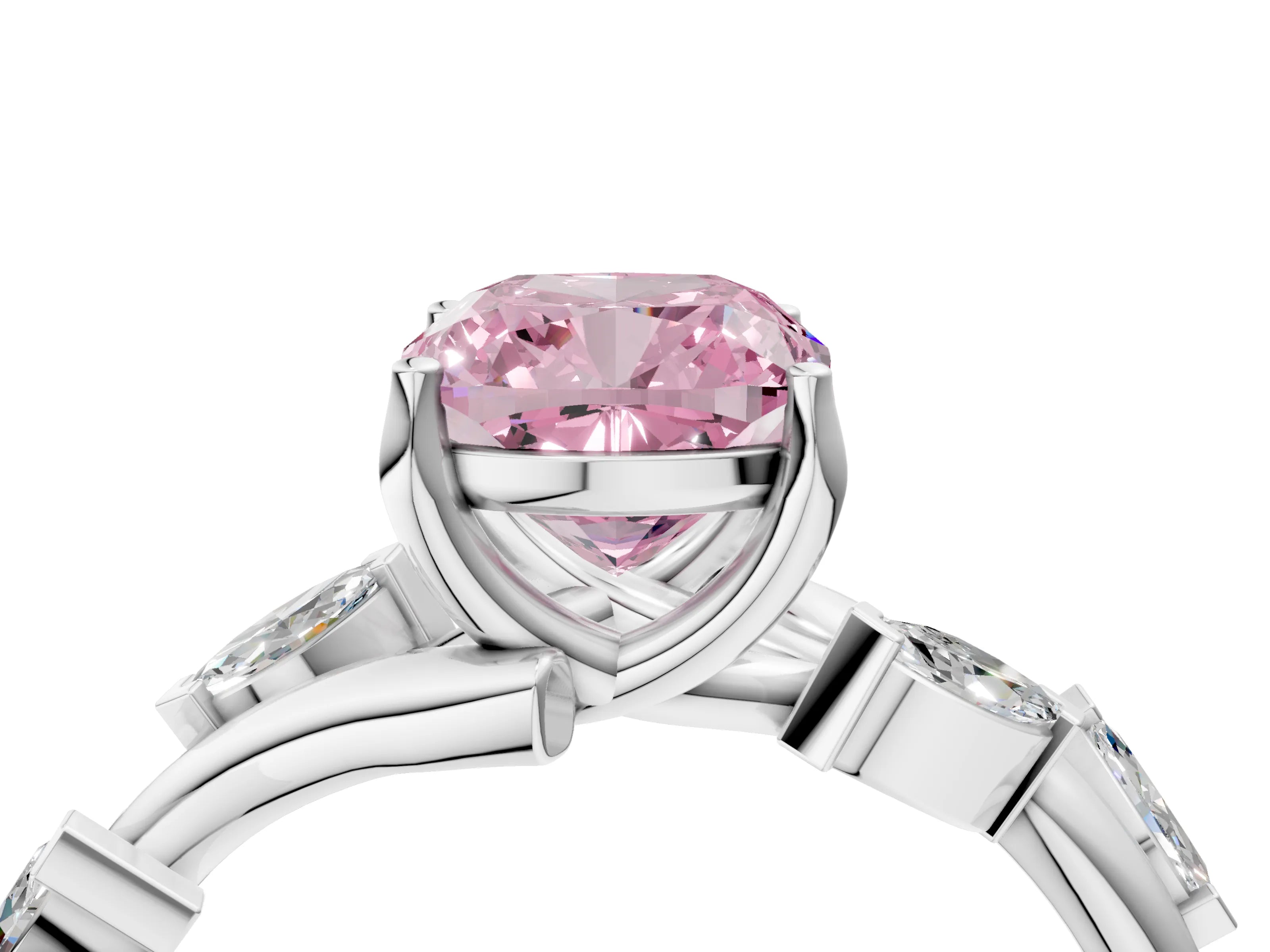 White gold Fancy Pink Cushion Cut Solitaire Twisted Band Marquise Accent Prong Setting Ring_4