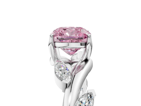 White gold Fancy Pink Cushion Cut Solitaire Twisted Band Marquise Accent Prong Setting Ring_5