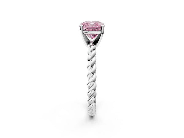 White gold Fancy Pink Cushion  Cut Solitaire Twisted Band with Four-Prong Setting