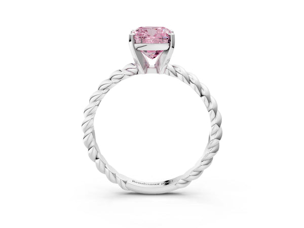 White gold Fancy Pink Cushion  Cut Solitaire Twisted Band with Four-Prong Setting