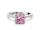 White gold Fancy Pink Cushion  Cut Solitaire Twisted Band with Four-Prong Setting_159