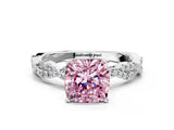 White gold Fancy Pink Cushion Cut Solitaire Twisted Pave Band with Four-Prong Setting_15