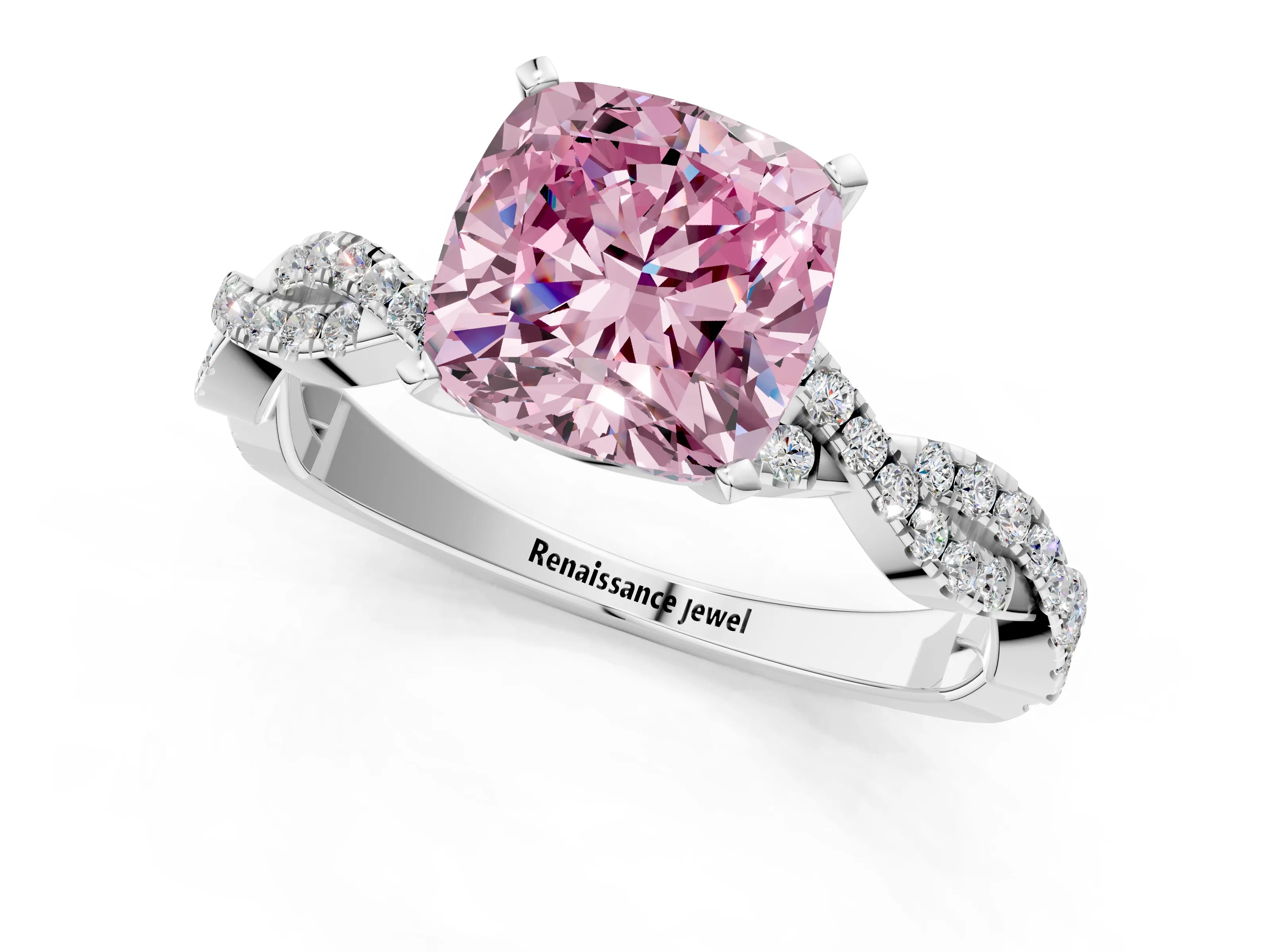 White gold Fancy Pink Cushion Cut Solitaire Twisted Pave Band with Four-Prong Setting_16