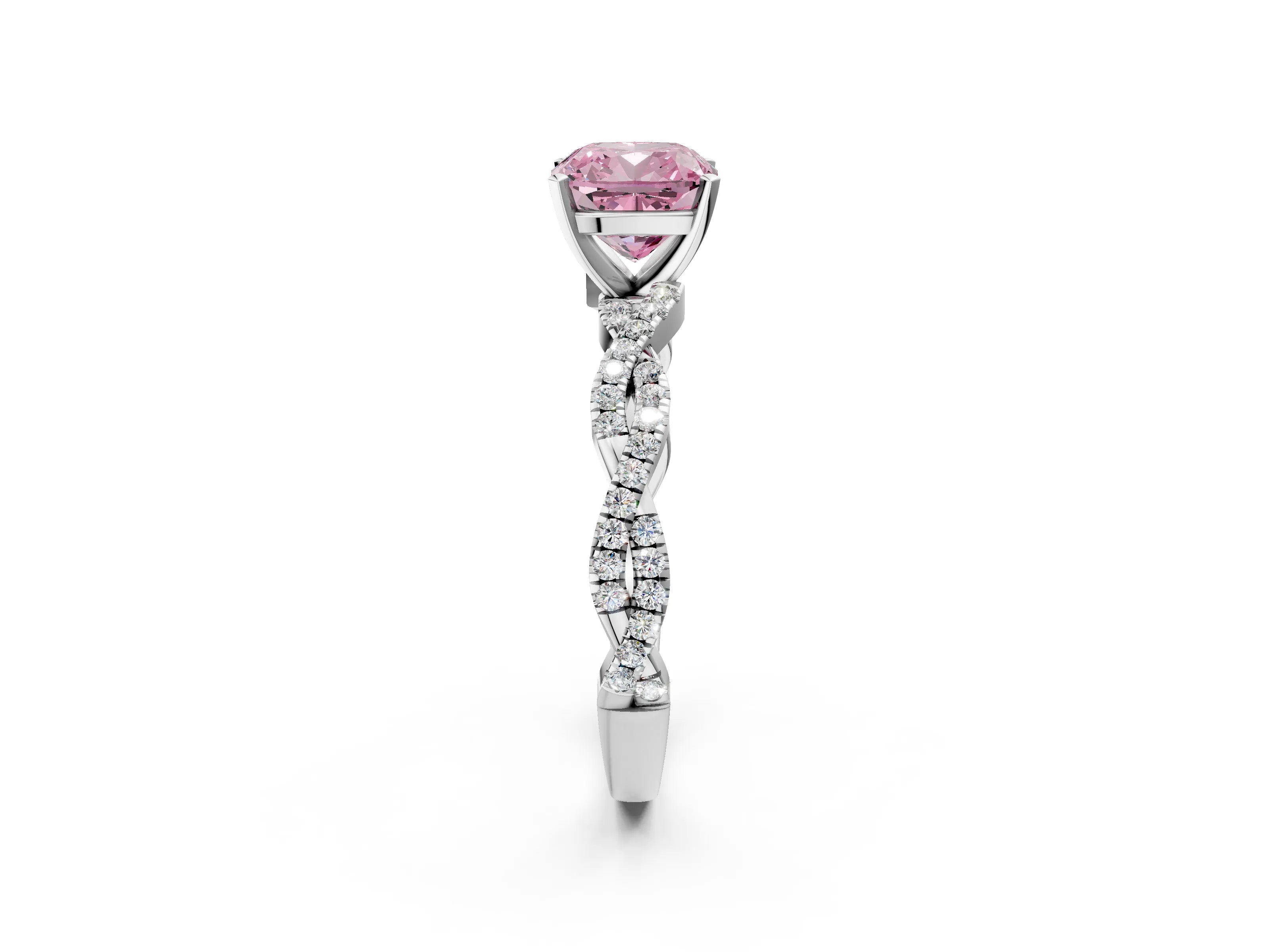 White gold Fancy Pink Cushion Cut Solitaire Twisted Pave Band with Four-Prong Setting_17