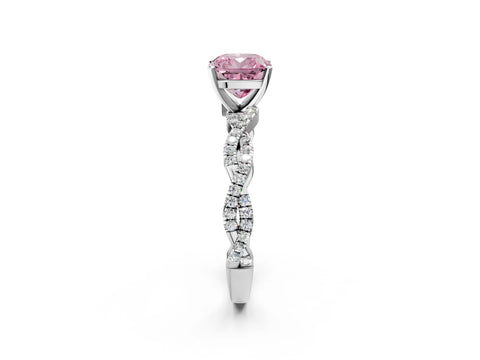 White gold Fancy Pink Cushion Cut Solitaire Twisted Pave Band with Four-Prong Setting_17