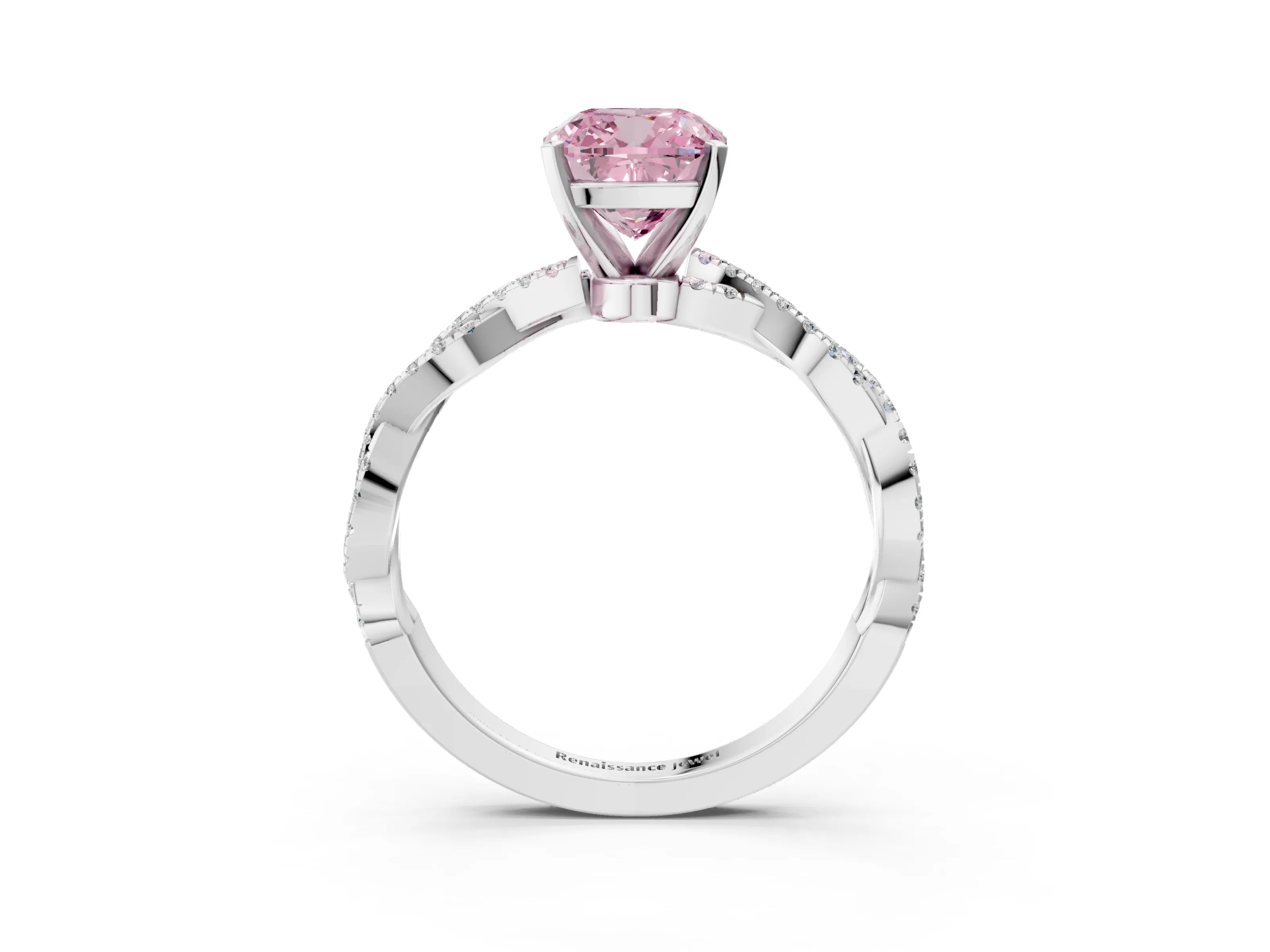 White gold Fancy Pink Cushion Cut Solitaire Twisted Pave Band with Four-Prong Setting_18