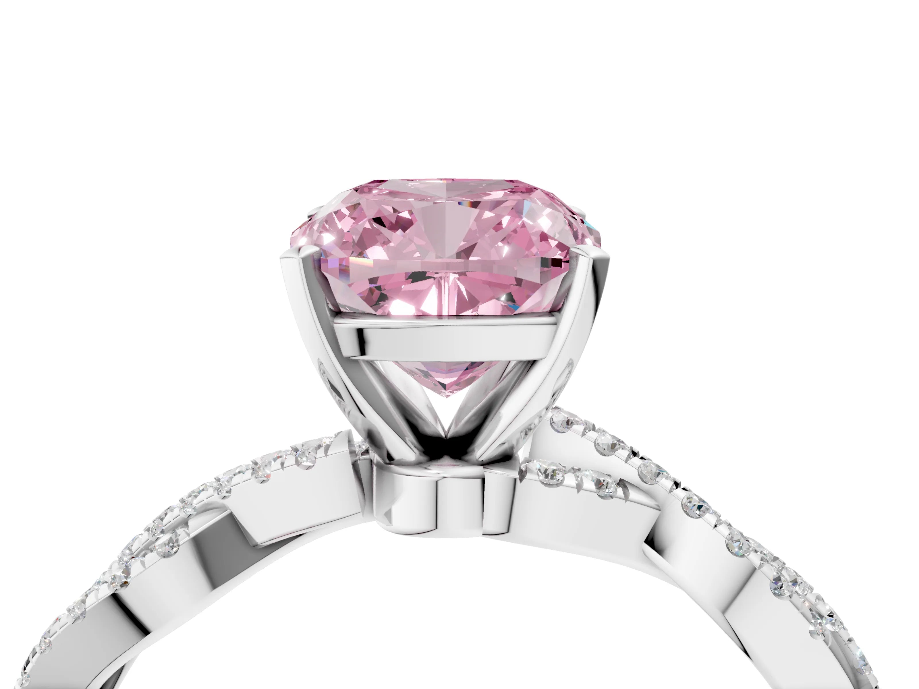 White gold Fancy Pink Cushion Cut Solitaire Twisted Pave Band with Four-Prong Setting_19