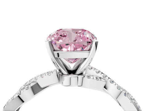 White gold Fancy Pink Cushion Cut Solitaire Twisted Pave Band with Four-Prong Setting_19