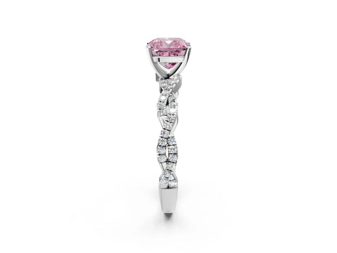 White gold Fancy Pink Cushion Cut Solitaire Twisted Pave Band with Four-Prong Setting_5