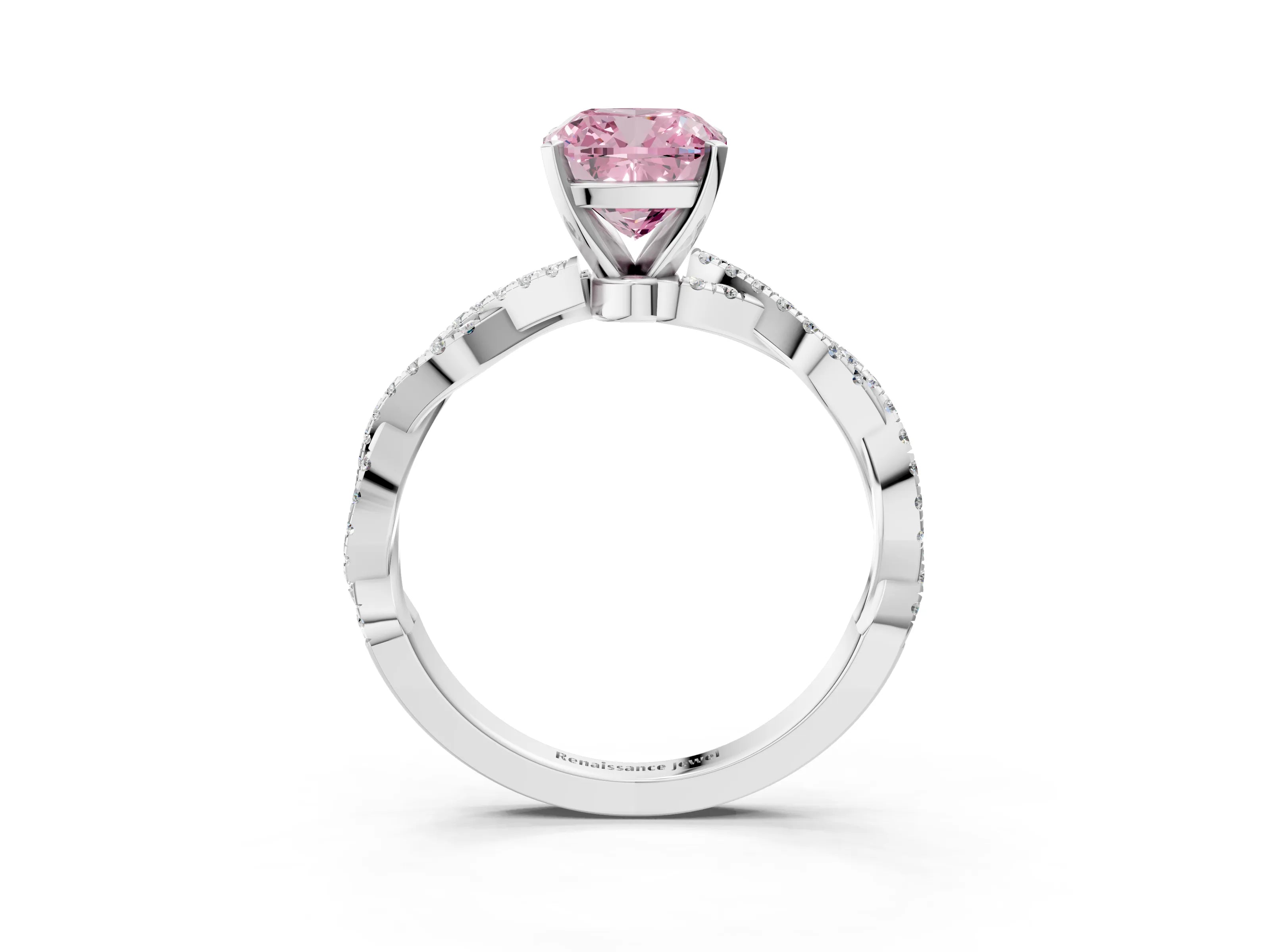 White gold Fancy Pink Cushion Cut Solitaire Twisted Pave Band with Four-Prong Setting_6