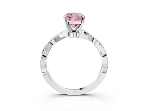 White gold Fancy Pink Cushion Cut Solitaire Twisted Pave Band with Four-Prong Setting_6