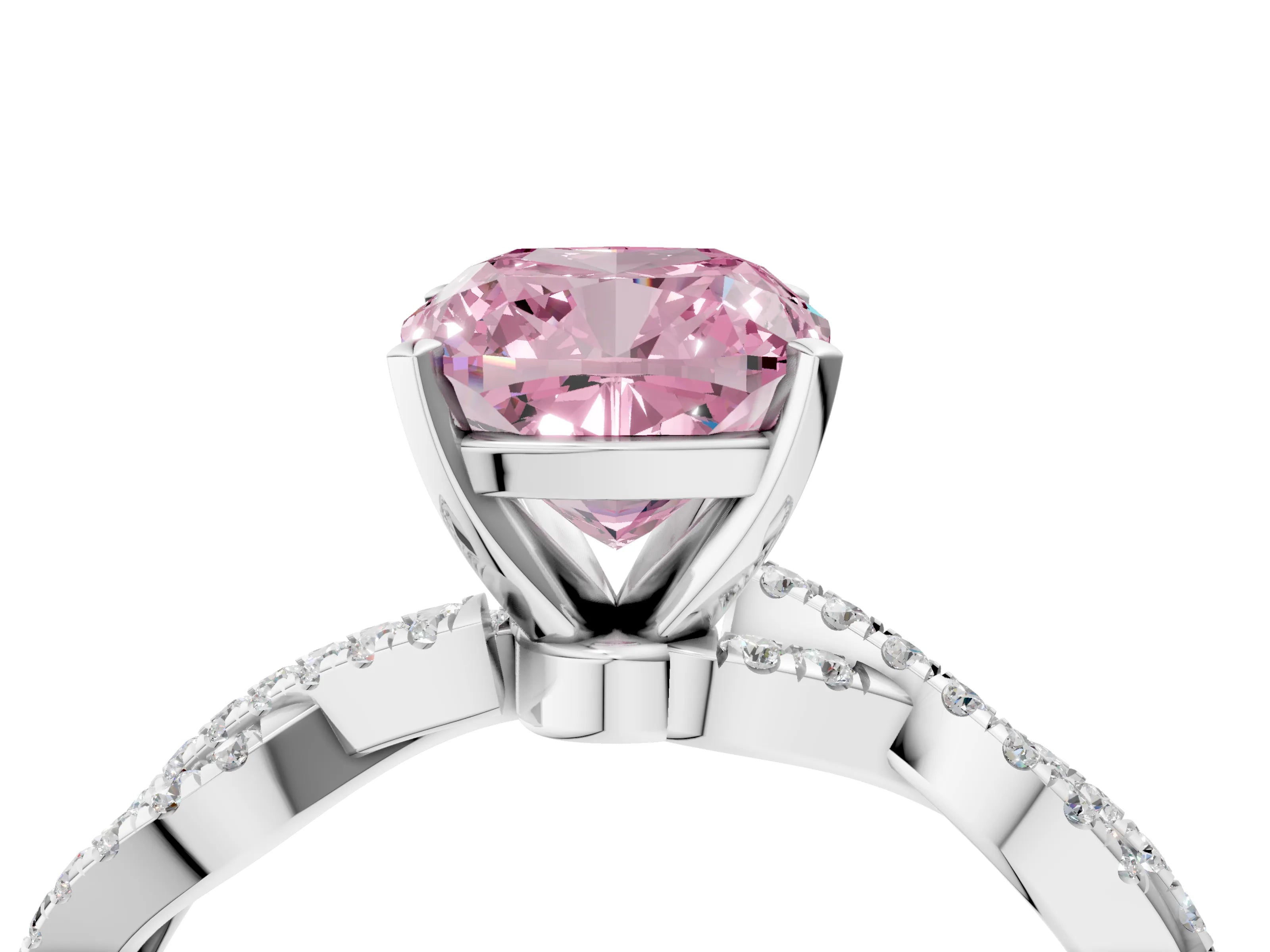 White gold Fancy Pink Cushion Cut Solitaire Twisted Pave Band with Four-Prong Setting_7