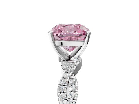 White gold Fancy Pink Cushion Cut Solitaire Twisted Pave Band with Four-Prong Setting_8