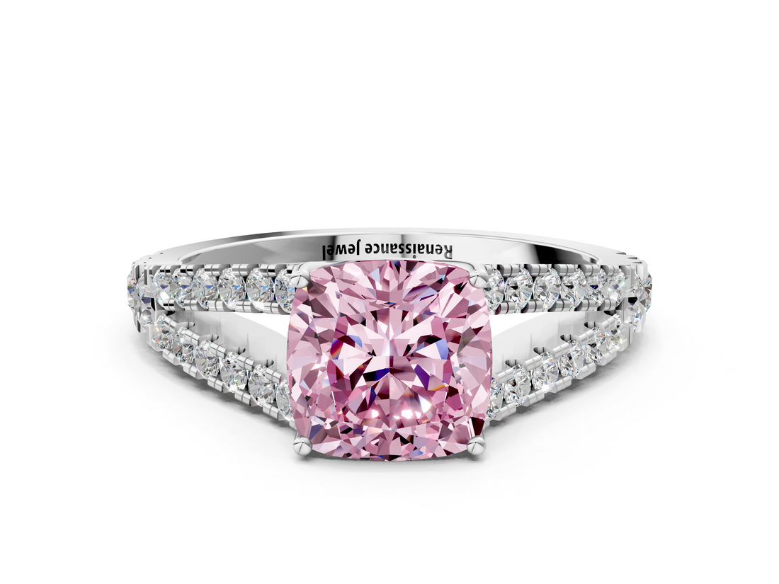 White gold Fancy Pink Cushion  Cut Split Shank Pave Diamond Engagement Ring with Four-Prong Setting_24