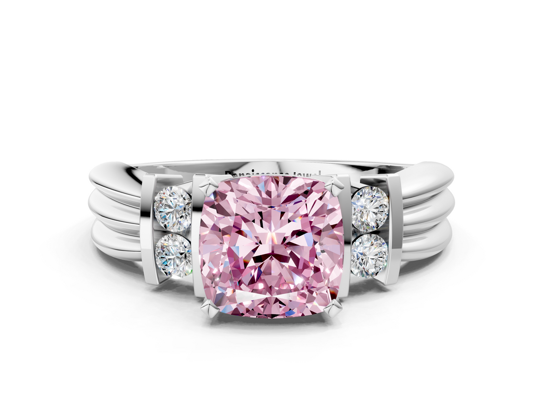 White gold Fancy Pink Cushion  Cut Three-Stone Channel Set Ring with Bar Prongs_58