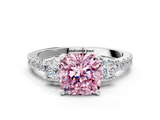 White gold Fancy Pink Cushion  Cut Three-Stone Diamond Pavé Band with Prong Setting_16