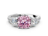 White gold Fancy Pink Cushion  Cut Three-Stone Diamond Pave Band with Prong Setting_37