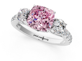 White gold Fancy Pink Cushion  Cut Three-Stone Diamond Pave Band with Prong Setting_38