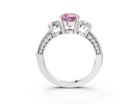 White gold Fancy Pink Cushion Cut Three-Stone Diamond Ring with Pavé Band and Four-Prong Setting_15