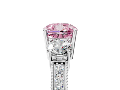 White gold Fancy Pink Cushion Cut Three-Stone Diamond Ring with Pavé Band and Four-Prong Setting_17