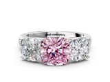White gold Fancy Pink Cushion Cut Three-Stone Diamond Ring with Prong Setting on a Classic Band_12