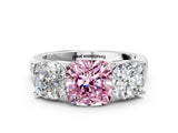 White gold Fancy Pink Cushion Cut Three-Stone Diamond Ring with Prong Setting on a Classic Band_12